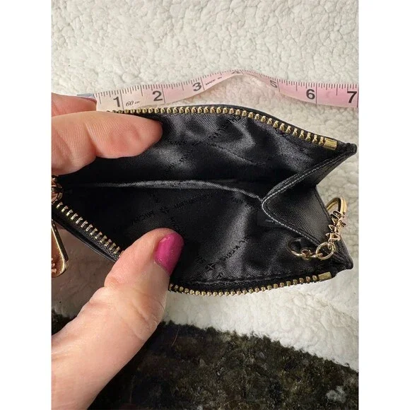 Michael Kors Coin Pouch Wallet Womens Plaid Zip ID Card Holder Keychain - Picture 5 of 5